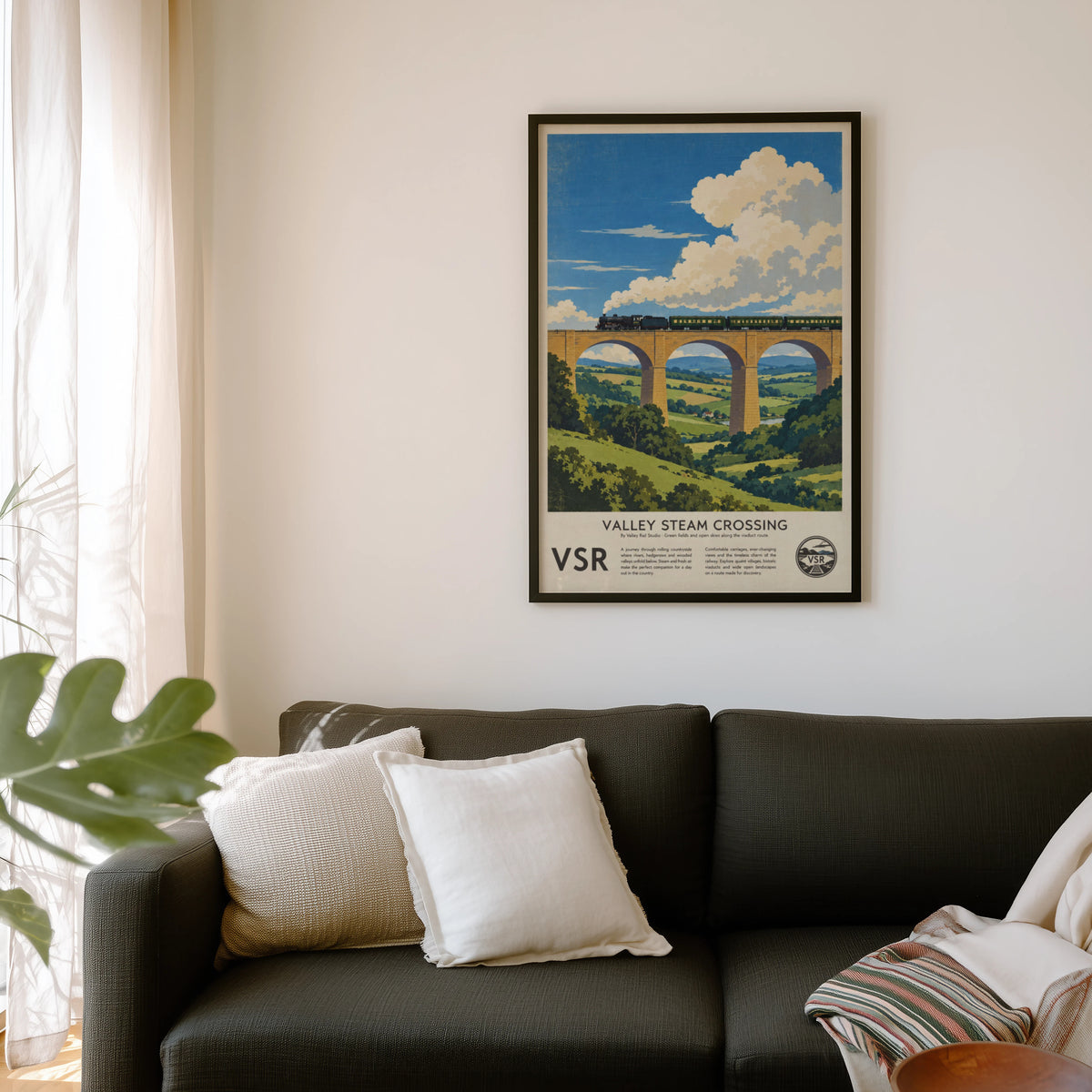 Vintage Steam Train Viaduct Print Poster, Countryside