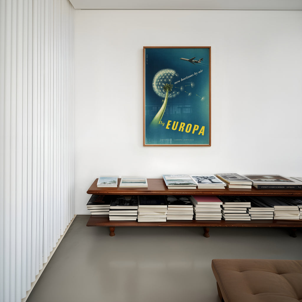 Vintage Airline Poster, Dandelion Wall Art, Travel Print