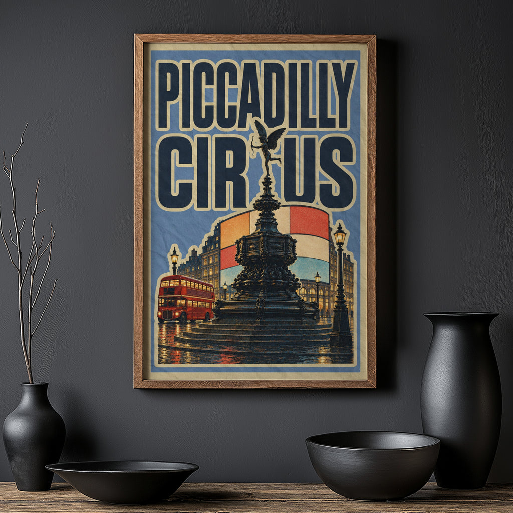 Vintage Piccadilly Circus Poster, London Wall Art, Print