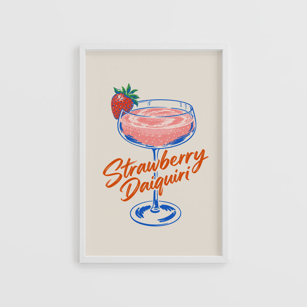 Vintage Strawberry Daiquiri Print Poster, Cocktail Wall Art
