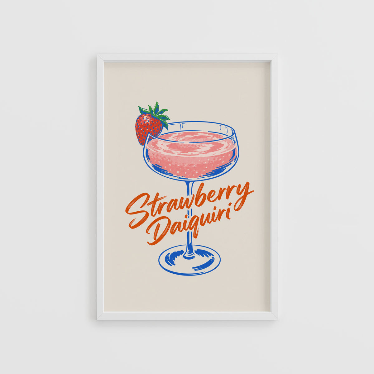 Vintage Strawberry Daiquiri Print Poster, Cocktail Wall Art