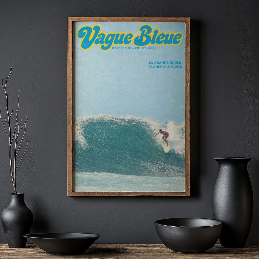 Vintage Vague Bleue Surf Print, 1977 Surfing Poster
