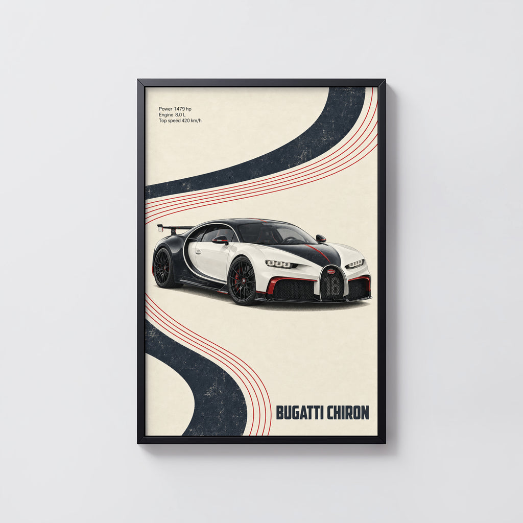 Vintage Bugatti Chiron Print, Supercar Wall Art