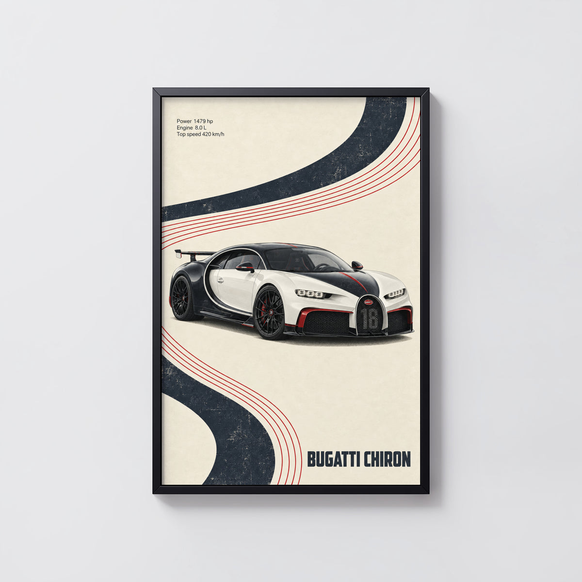 Vintage Bugatti Chiron Print, Supercar Wall Art