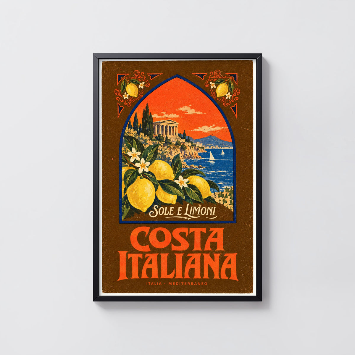 Vintage Italy Costa Italiana Print, Lemon Poster