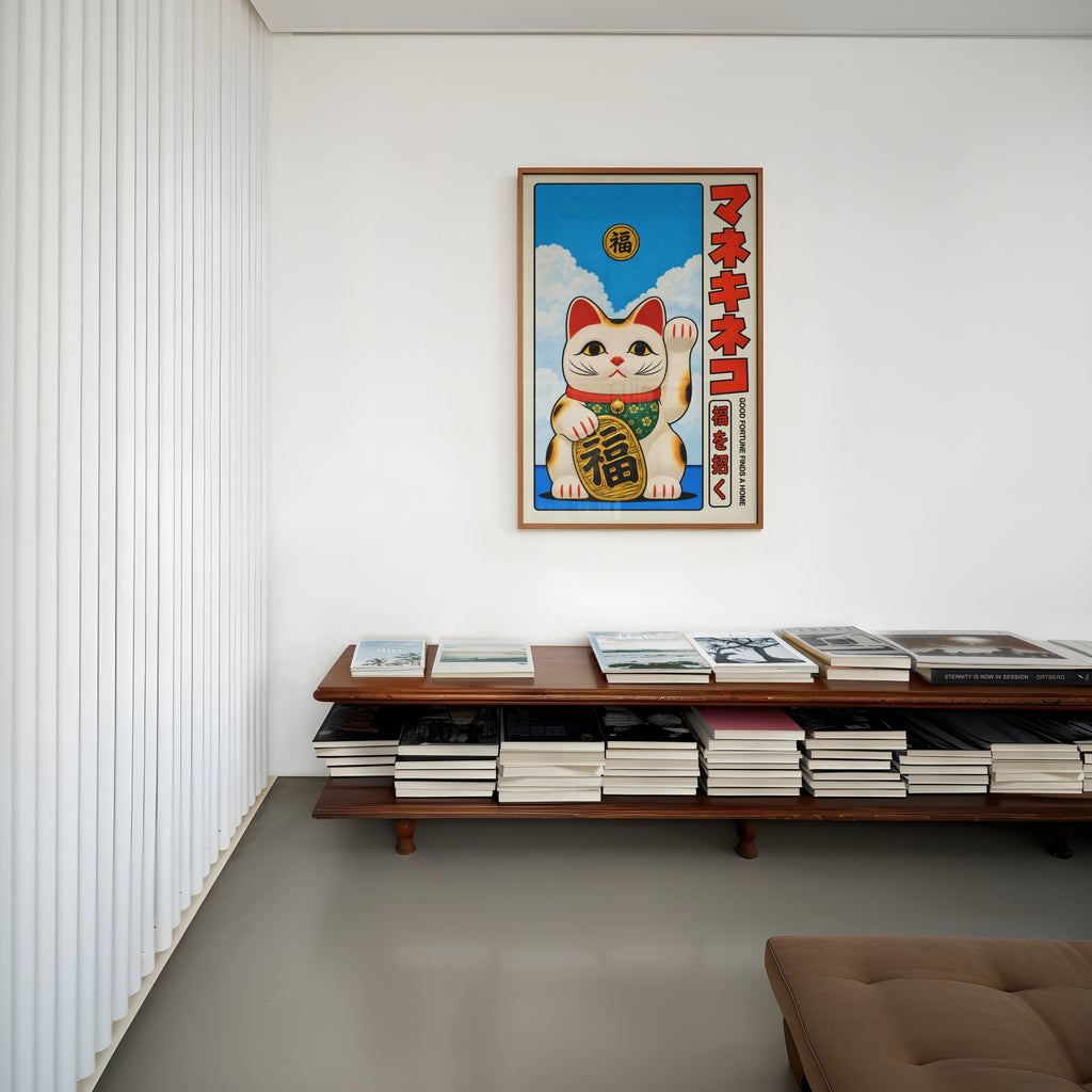 Vintage Maneki Neko Cat Print, Japanese Lucky Cat Poster