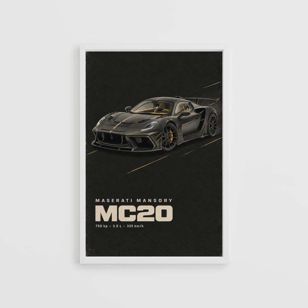 Vintage Maserati MC20 Print, Supercar Wall Art