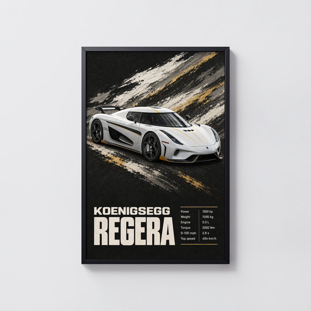 Vintage Koenigsegg Regera Print, Supercar Wall Art