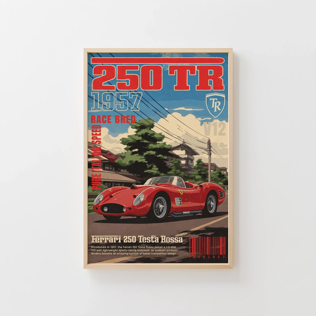 Vintage 1957 Ferrari 250 Testa Rossa Print, Car Poster