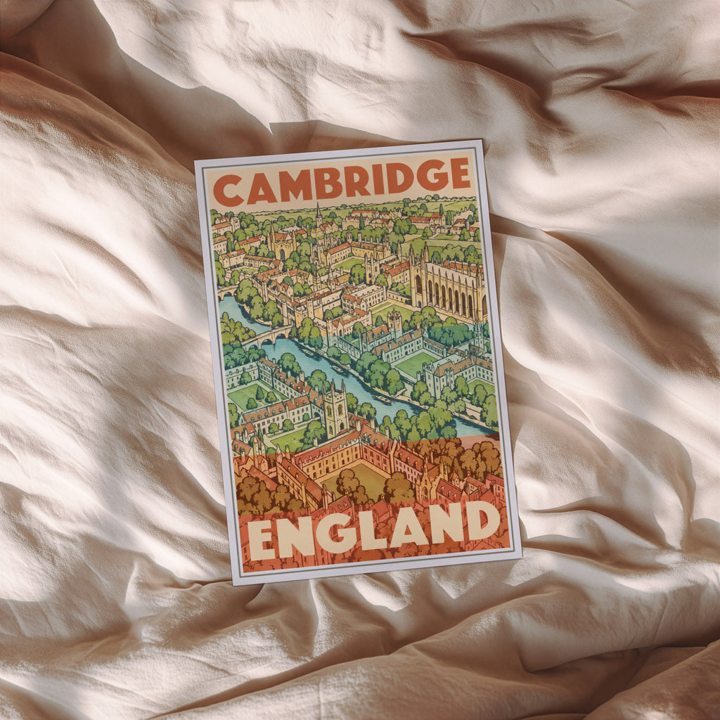 Vintage Cambridge England Poster, Travel Wall Art Print