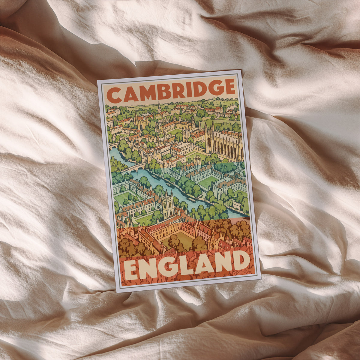 Vintage Cambridge England Poster, Travel Wall Art Print