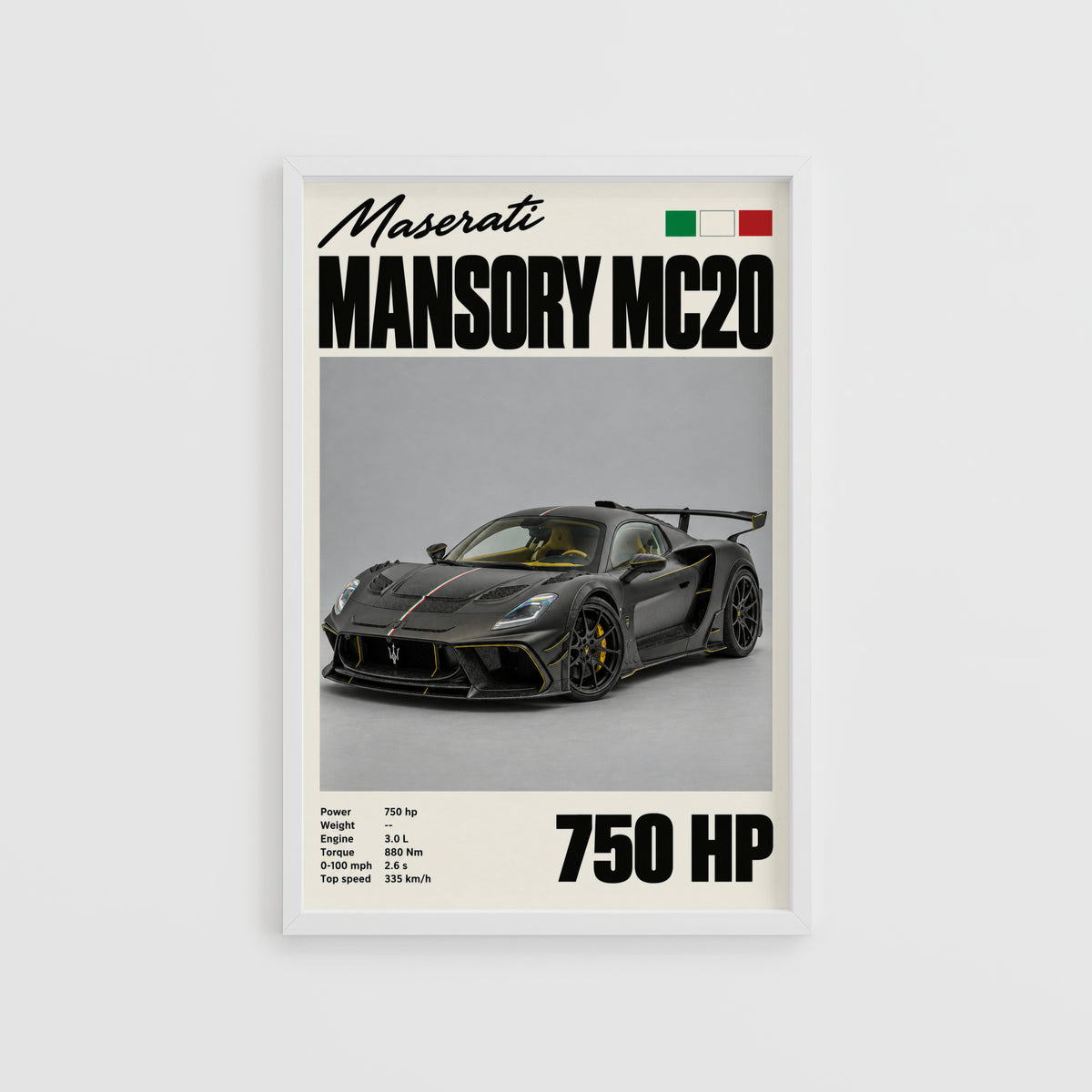 Vintage Print, Maserati MC20 Supercar Wall Art