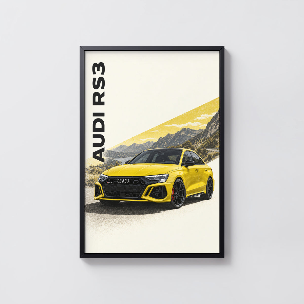 Vintage Audi RS3 Print, Yellow Car Wall Art