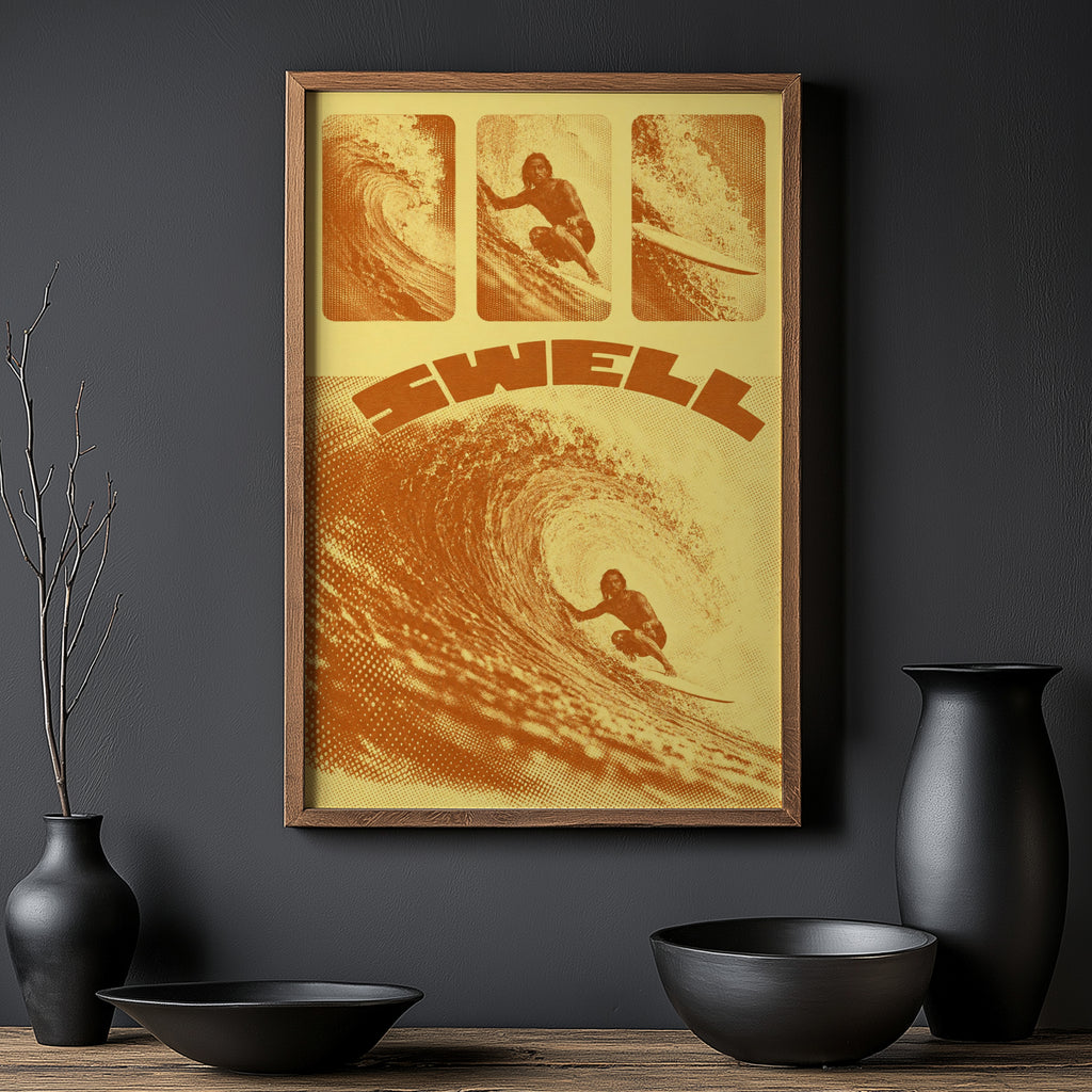 Vintage Swell Surf Print, Retro Surfer Poster, Wave Art
