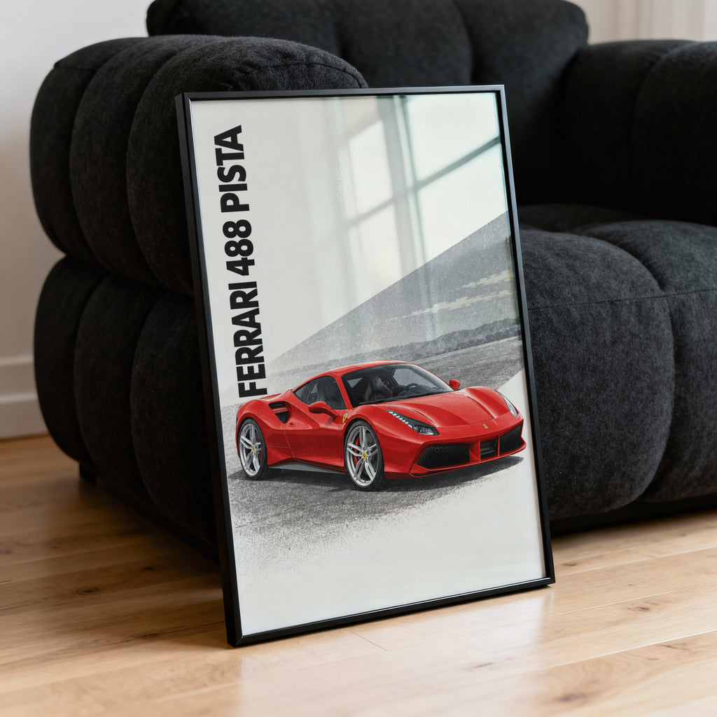 Vintage Ferrari 488 Pista Print, Supercar Wall Art