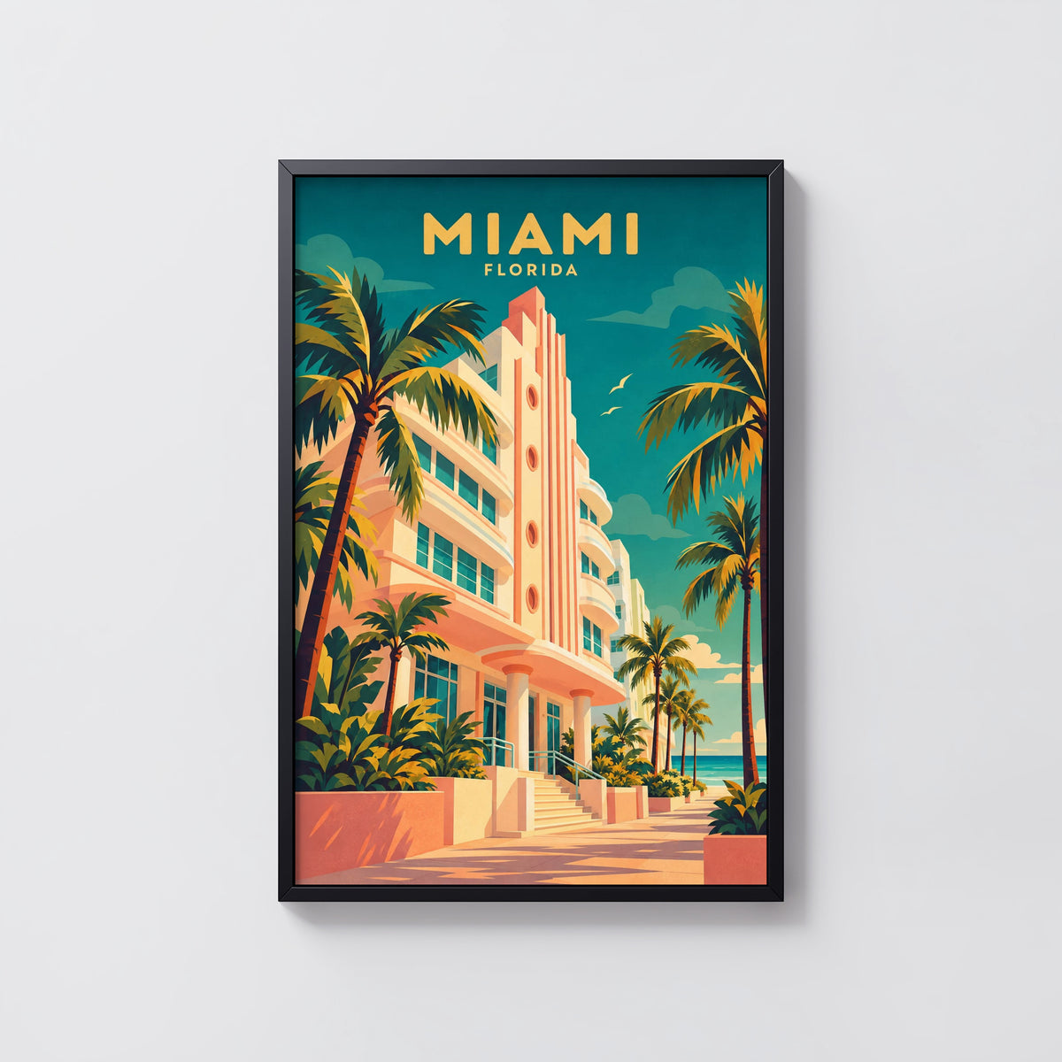 Vintage Miami Florida Poster, Art Deco Wall Art, Print