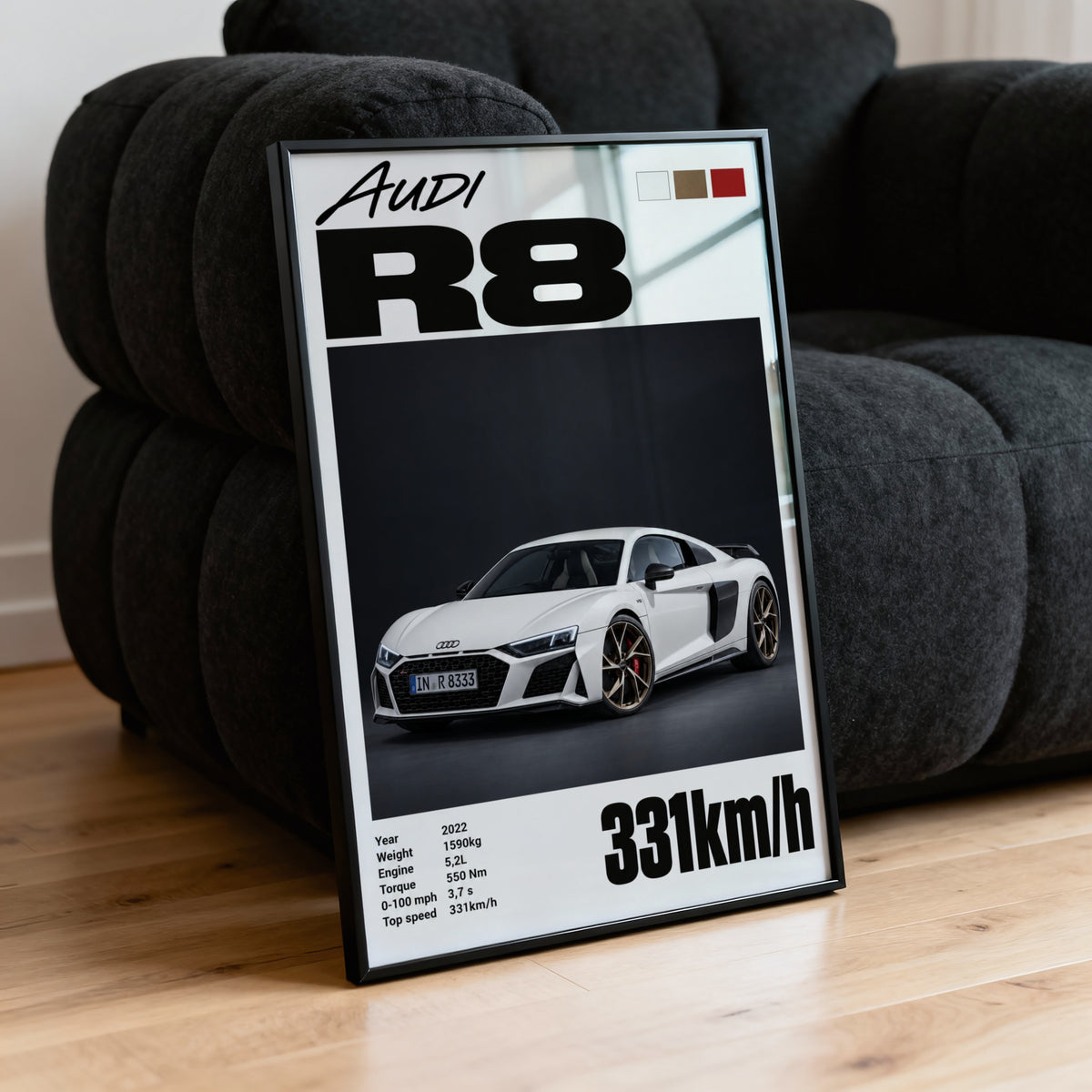 Vintage Audi R8 Print, Supercar Wall Art