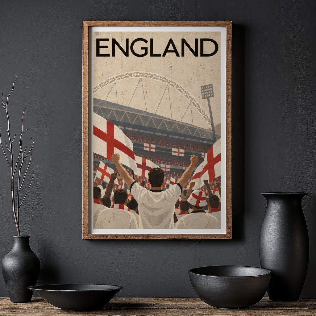 Vintage England Football Poster, Wembley Wall Art, Print