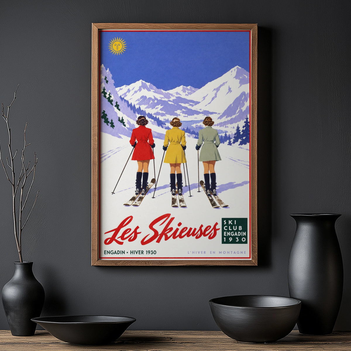 Vintage 1930 Les Skieuses Engadin Ski Print, Poster