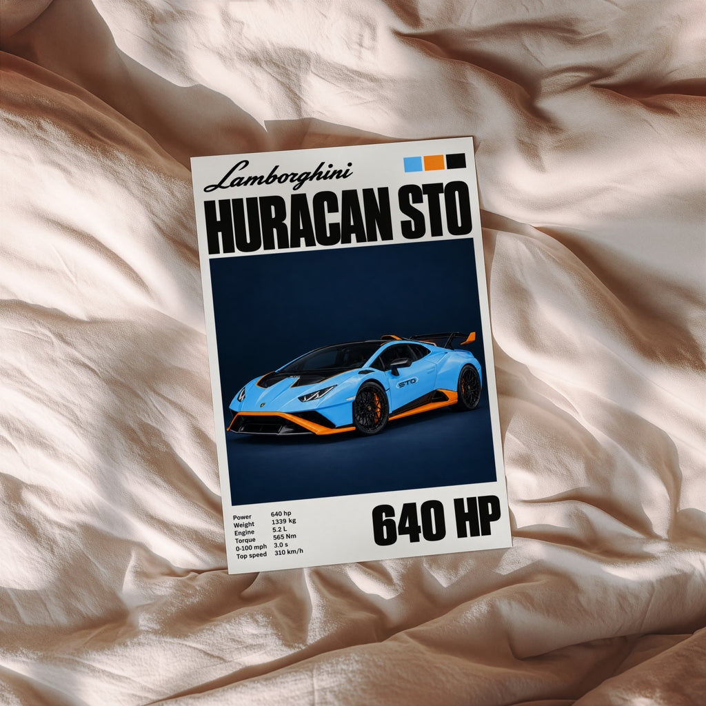 Vintage Lamborghini Huracan STO Print, Car Wall Art