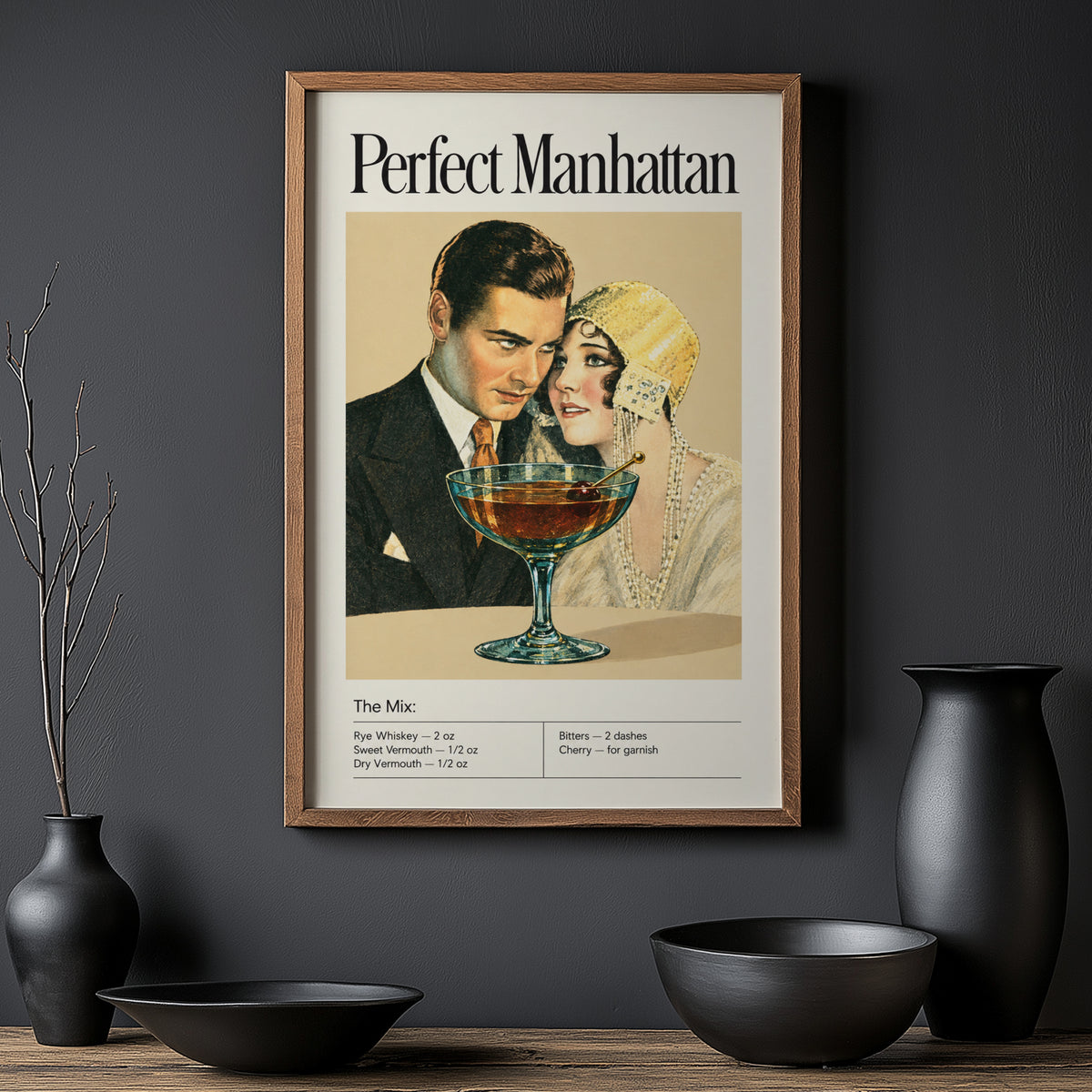 Vintage Manhattan Cocktail Print Poster, Bar Wall Art