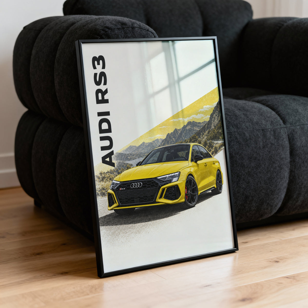 Vintage Audi RS3 Print, Yellow Car Wall Art