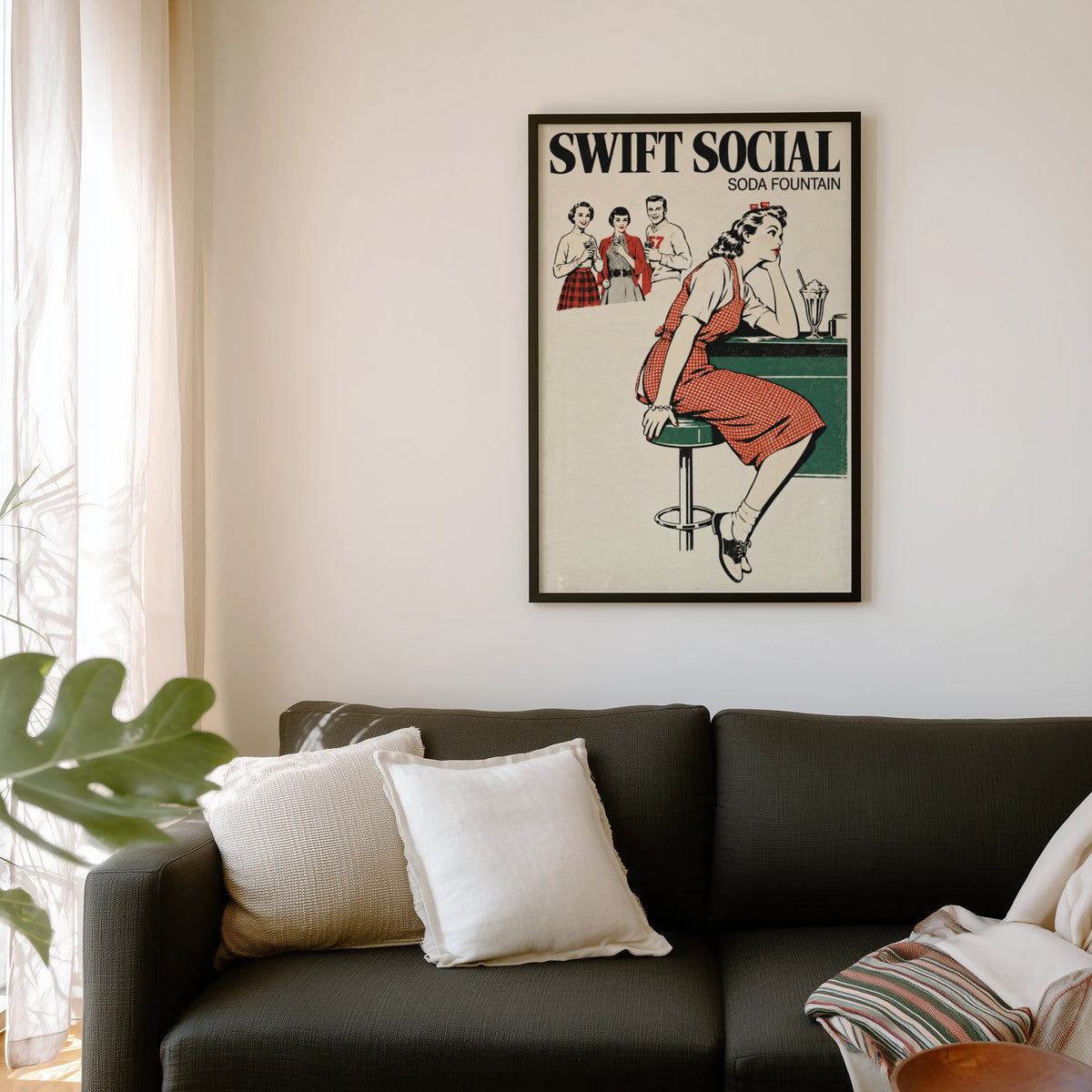 Vintage Soda Fountain Poster, Retro Diner Wall Art Print