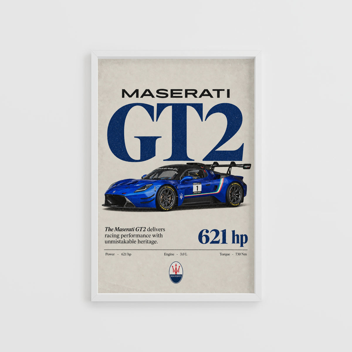 Vintage Maserati GT2 Print, Race Car Wall Art
