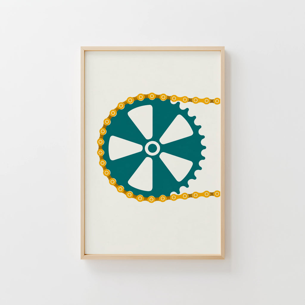 Vintage Bike Chainring Poster, Cycling Wall Art, Print