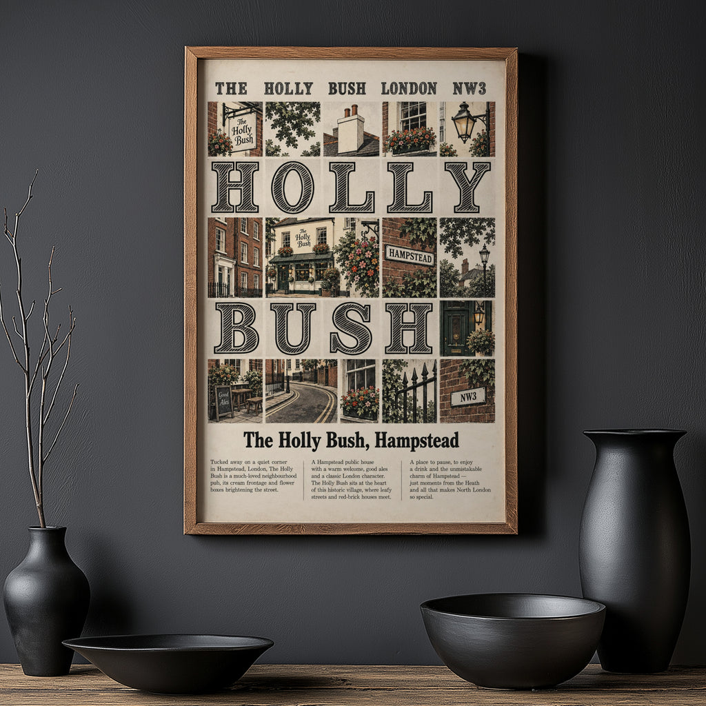 Vintage Holly Bush Hampstead London Poster, Pub Print