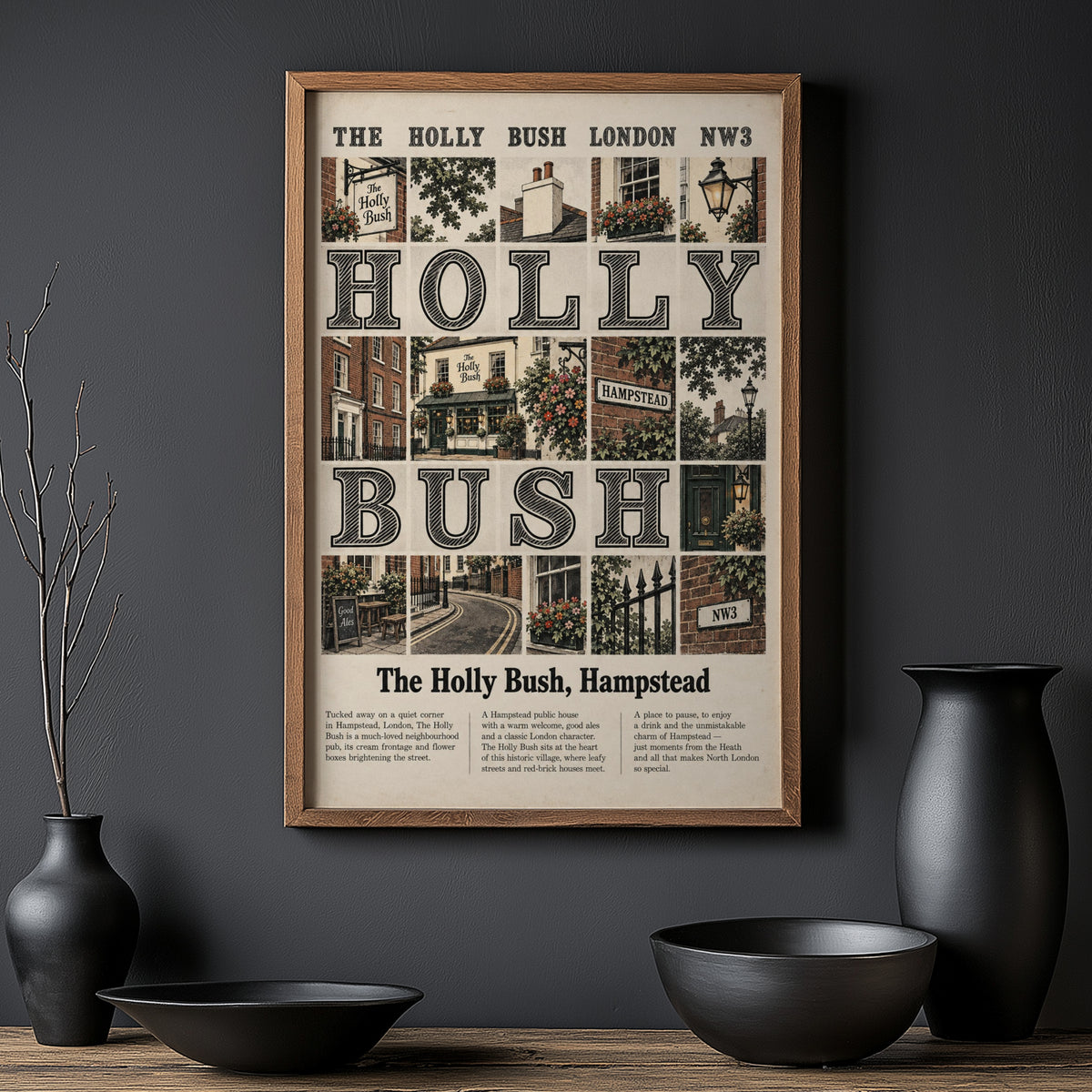 Vintage Holly Bush Hampstead London Poster, Pub Print