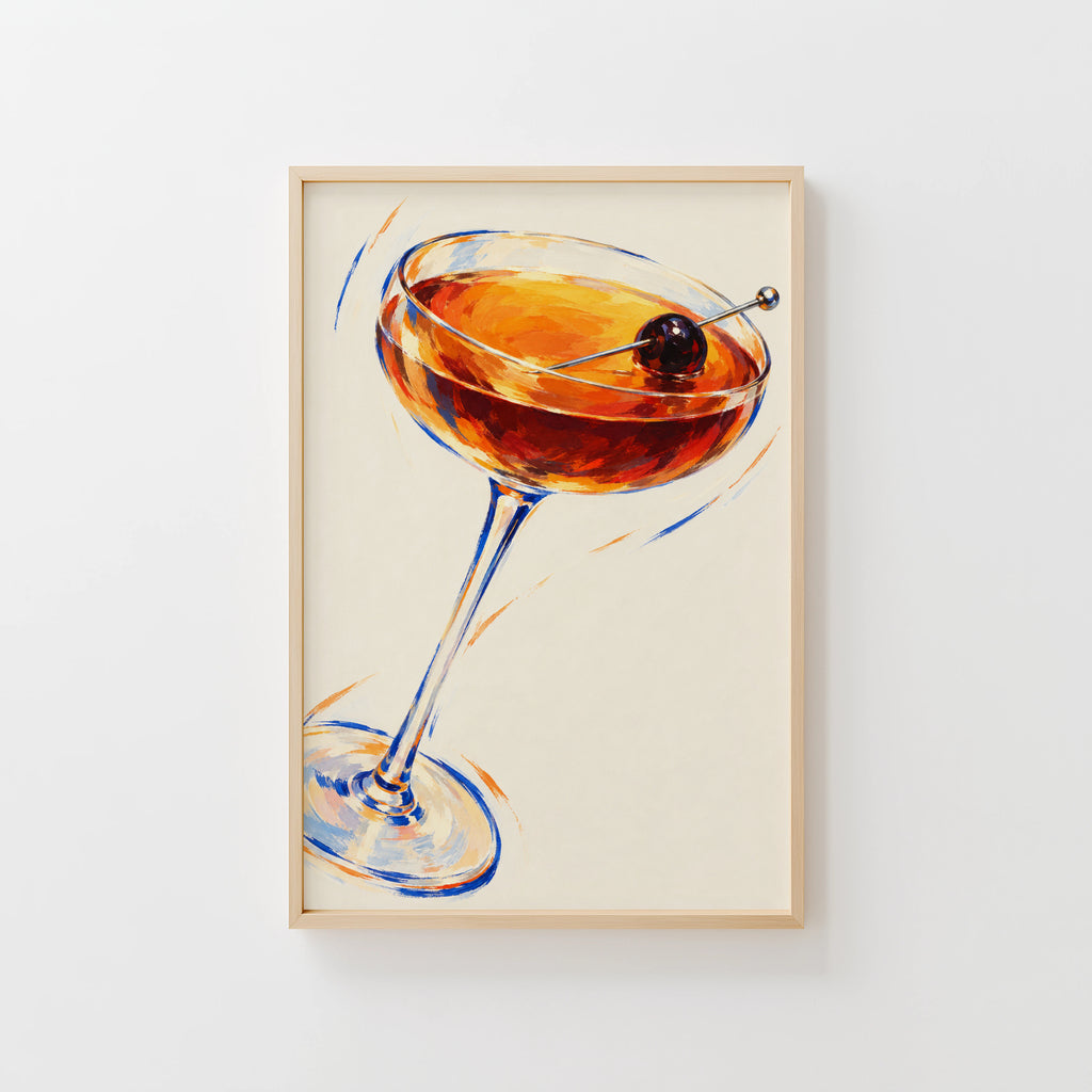 Vintage Cocktail Print Poster, Manhattan Bar Wall Art
