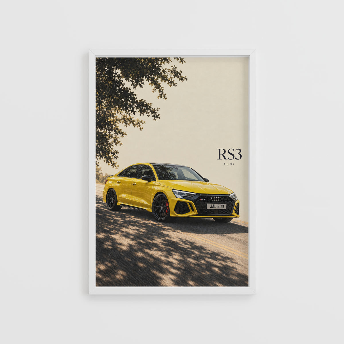 Vintage Audi RS3 Print, Yellow Car Wall Art