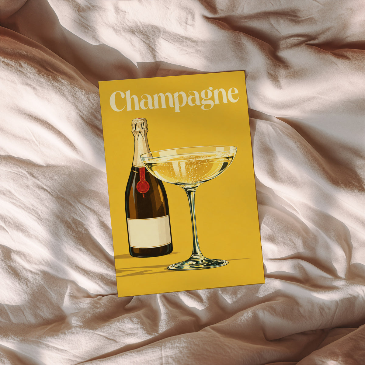Vintage Champagne Print Poster, Retro Bar Wall Art