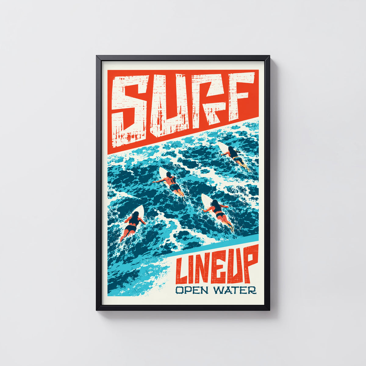 Vintage Surf Lineup Print, Retro Surfing Poster