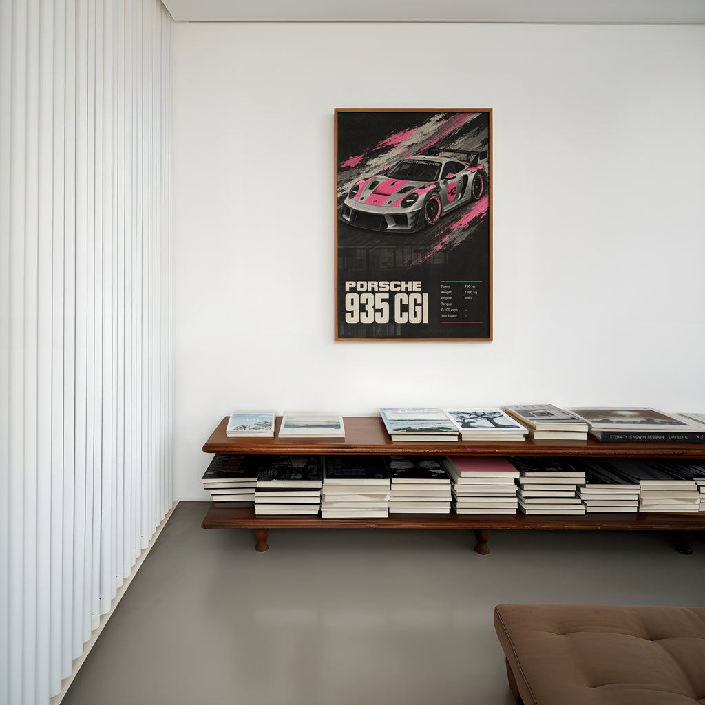 Vintage Porsche 935 Print, Pink Race Car Wall Art