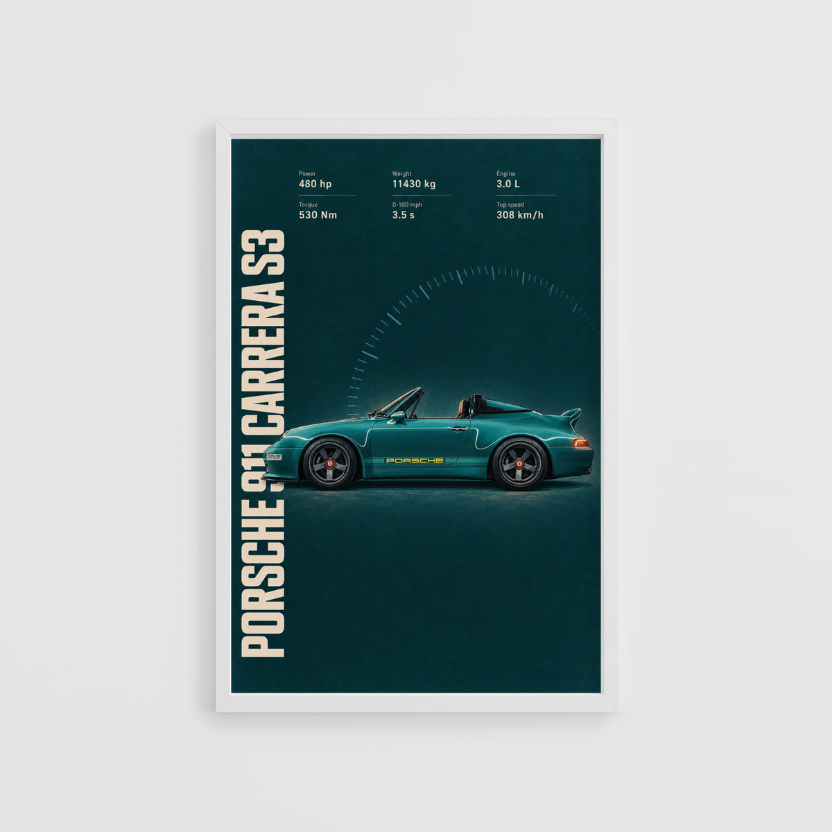 Vintage Porsche 911 Carrera S3 Print, Car Wall Art