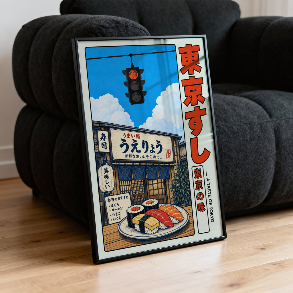 Vintage Tokyo Sushi Print, Japanese Poster, Kitchen Wall Art
