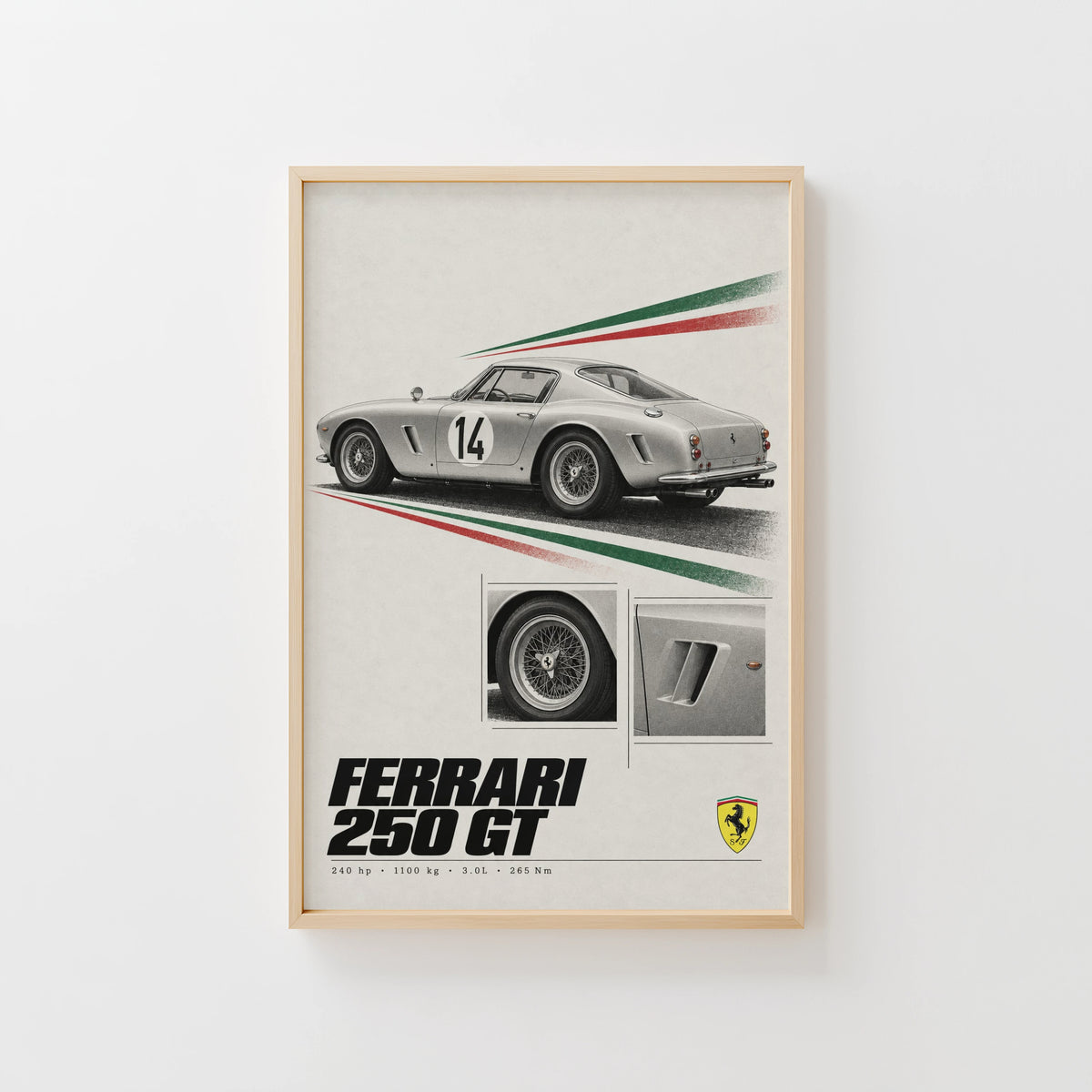 Vintage Ferrari 250 GT Print, Poster, Car Wall Art