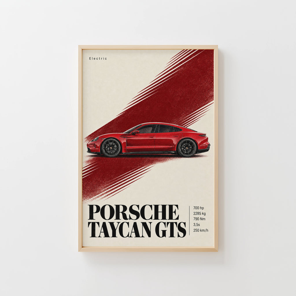 Vintage Porsche Taycan GTS Print, Car Poster, Wall Art