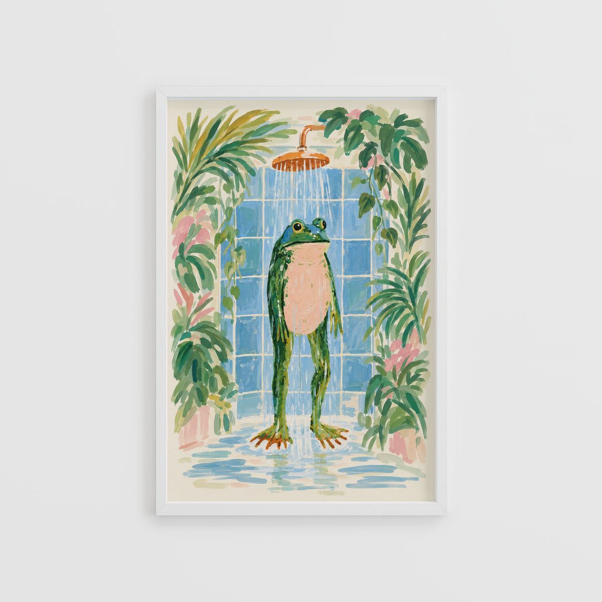Vintage Frog Shower Print and Poster, Bathroom Art