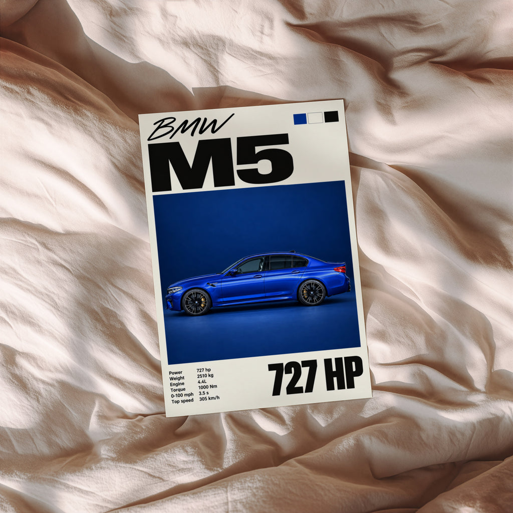 Vintage BMW M5 Print, Blue Car Wall Art