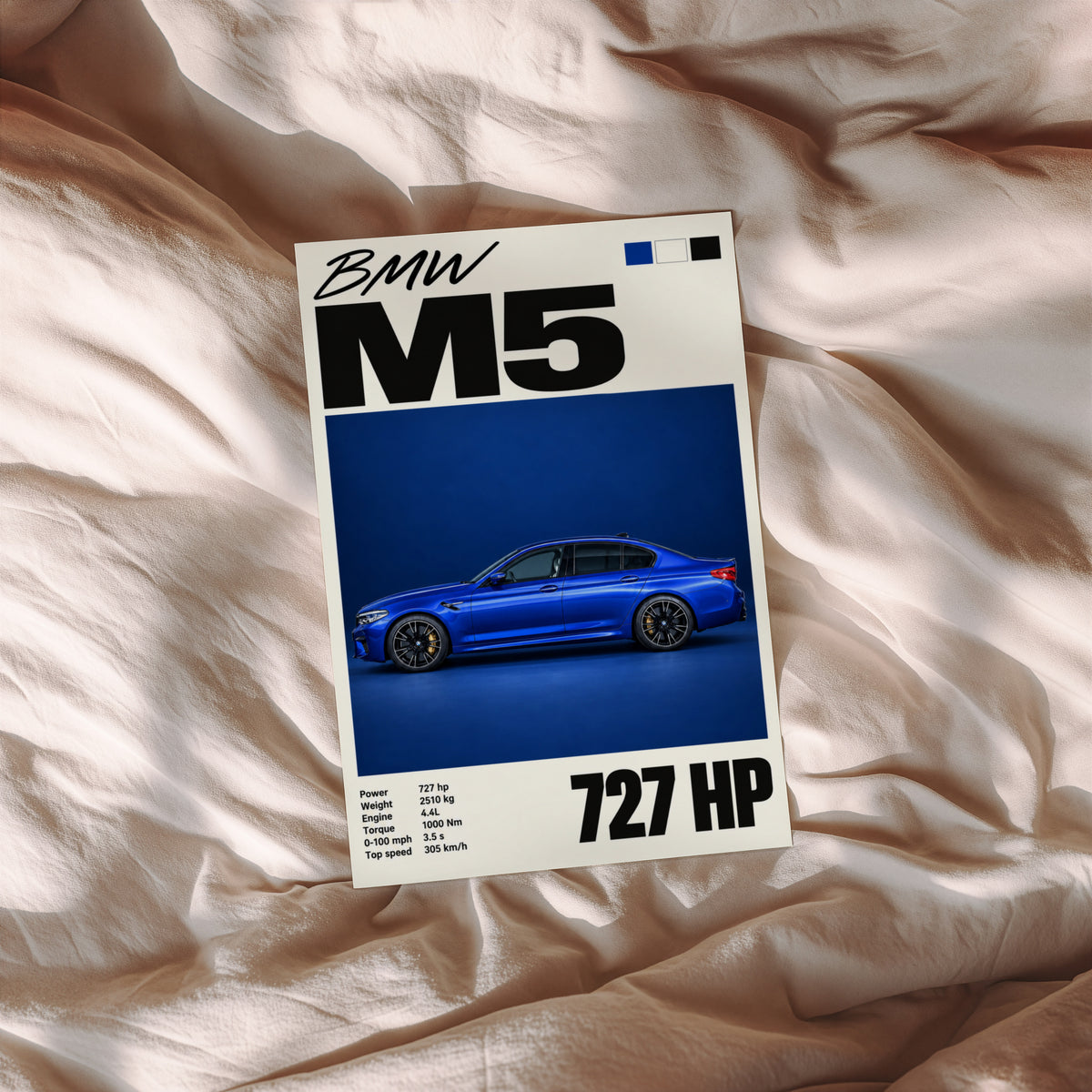 Vintage BMW M5 Print, Blue Car Wall Art