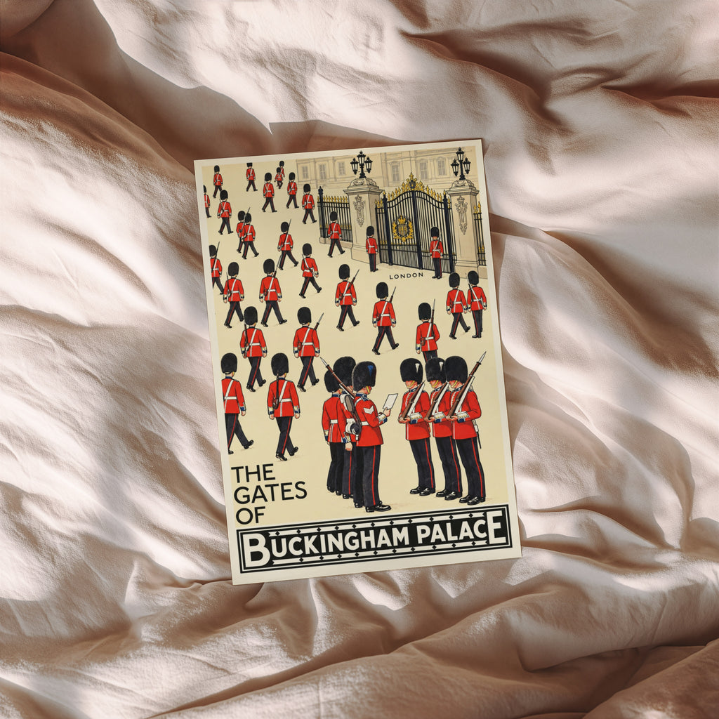Vintage Buckingham Palace London Poster, Royal Guards Print