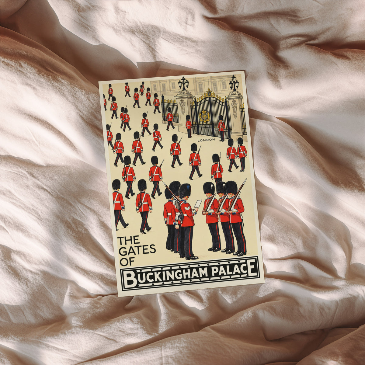 Vintage Buckingham Palace London Poster, Royal Guards Print