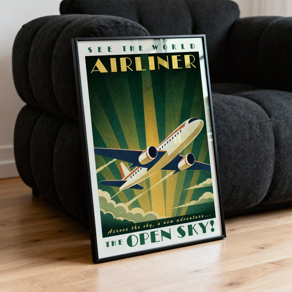 Vintage Airliner Poster, Art Deco Wall Art, Aviation Print
