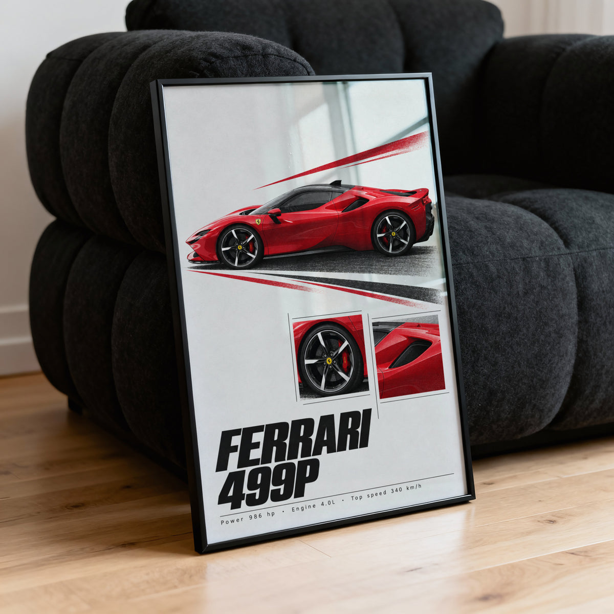Vintage Ferrari 499P Print, Red Supercar Wall Art