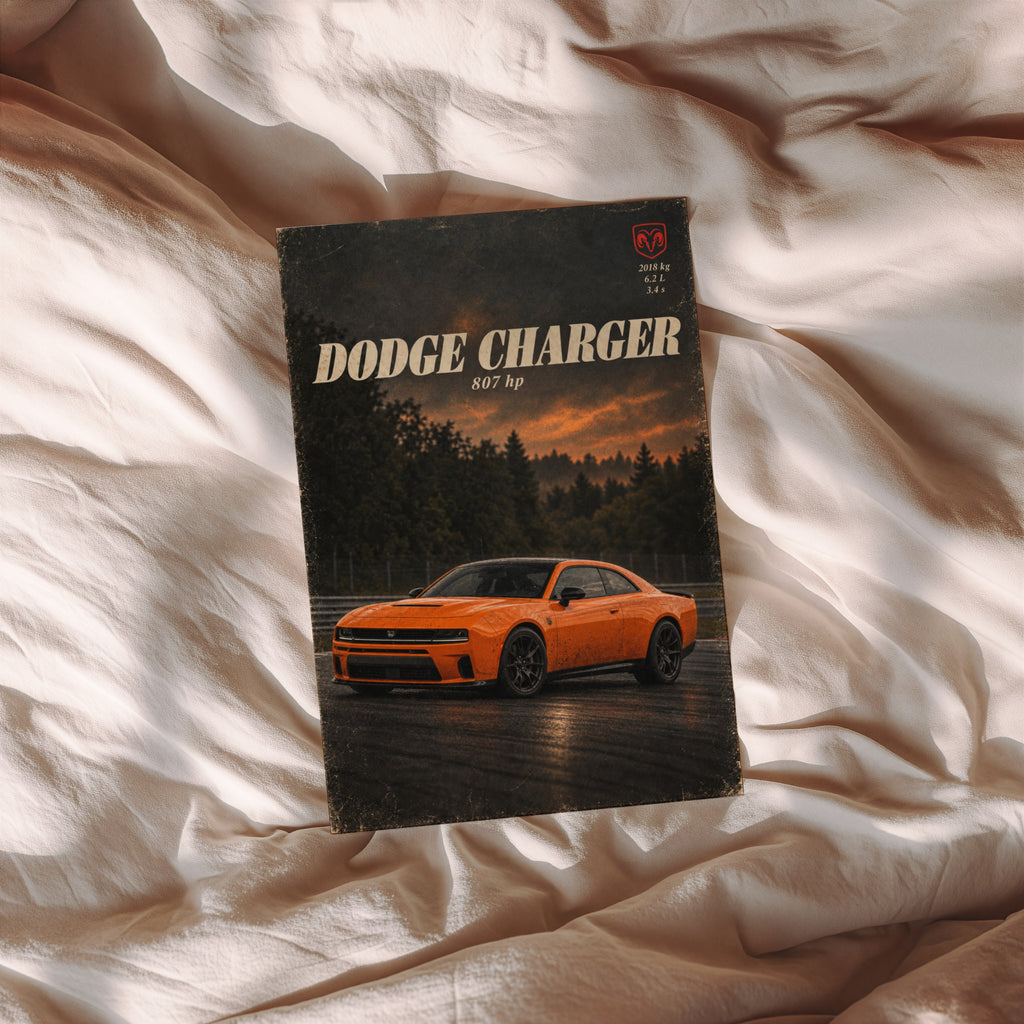 Vintage Dodge Charger Print, Orange Muscle Car Art