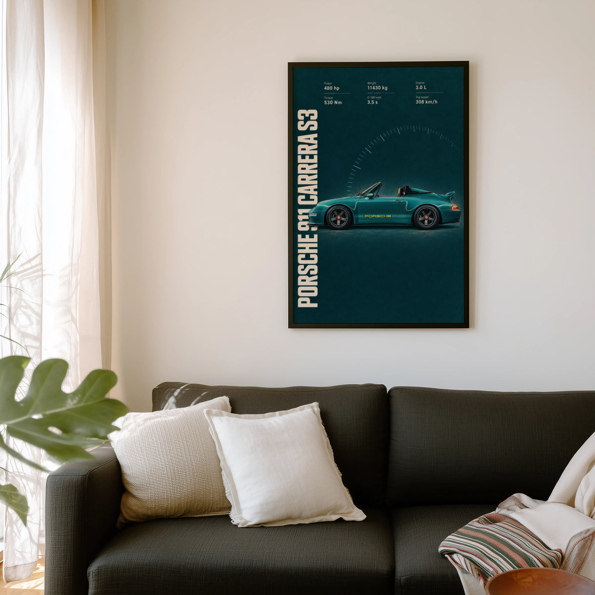 Vintage Porsche 911 Carrera S3 Print, Car Wall Art