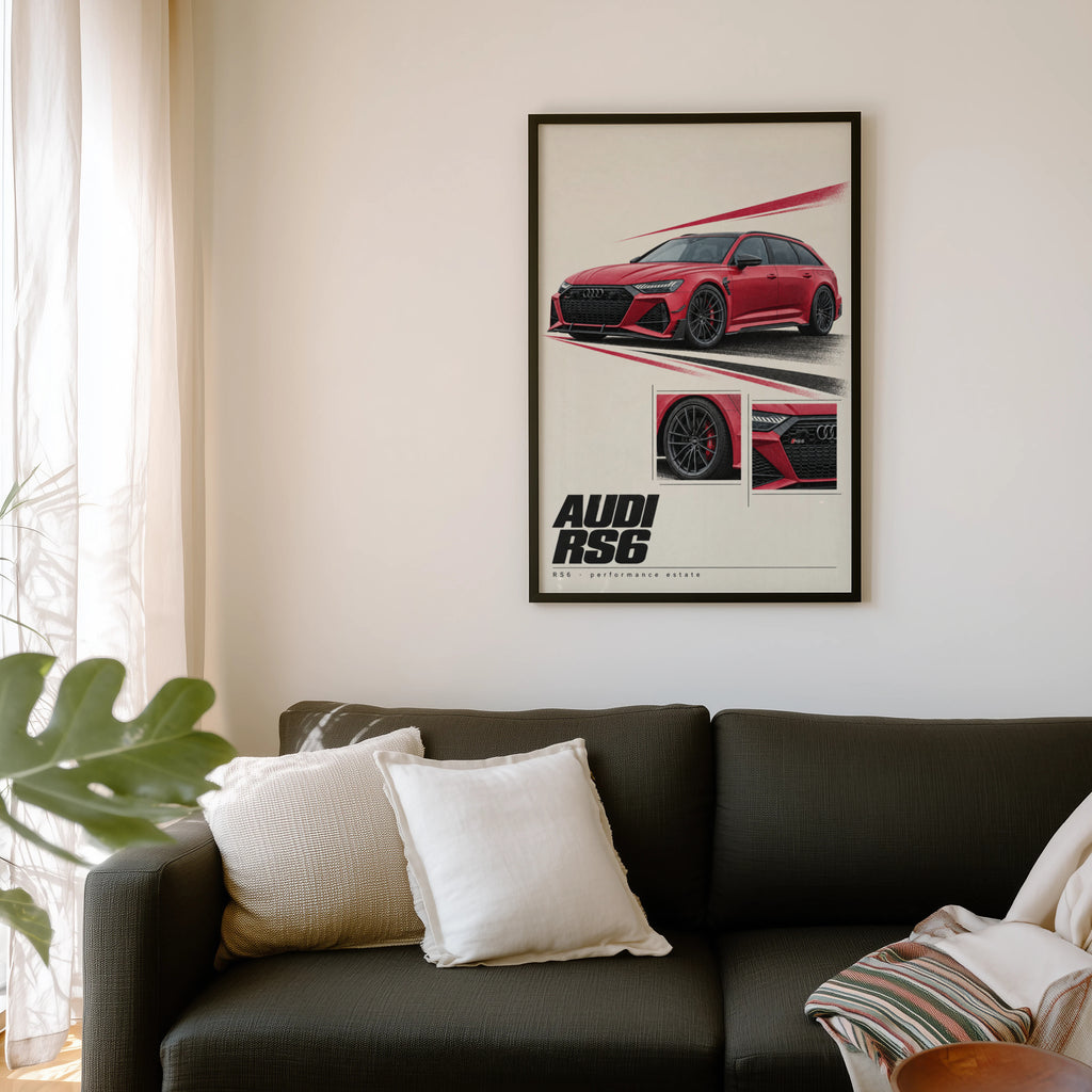 Vintage Audi RS6 Avant Print, Red Estate Car Wall Art